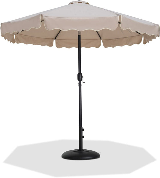 Meridian Furniture - Amalfi Beige Fabric With Cream Piping / Matte Black Aluminum Patio Umbrella with Base Sets - 55019Beige-BB veiw 1