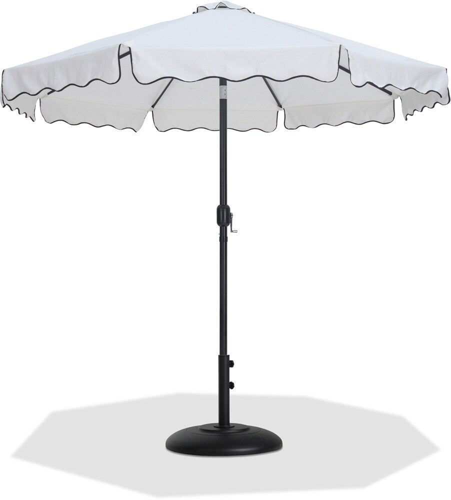 Meridian Furniture - Amalfi White Fabric With Black Piping / Matte Black Aluminum Patio Umbrella with Base Sets - 55019White-BB veiw 1