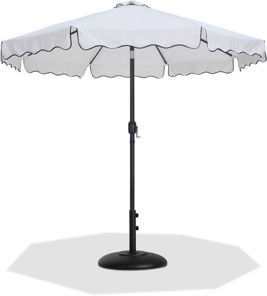 Meridian Furniture - Amalfi White Fabric With Black Piping / Matte Black Aluminum Patio Umbrella with Base Sets - 55019White-BB veiw 1