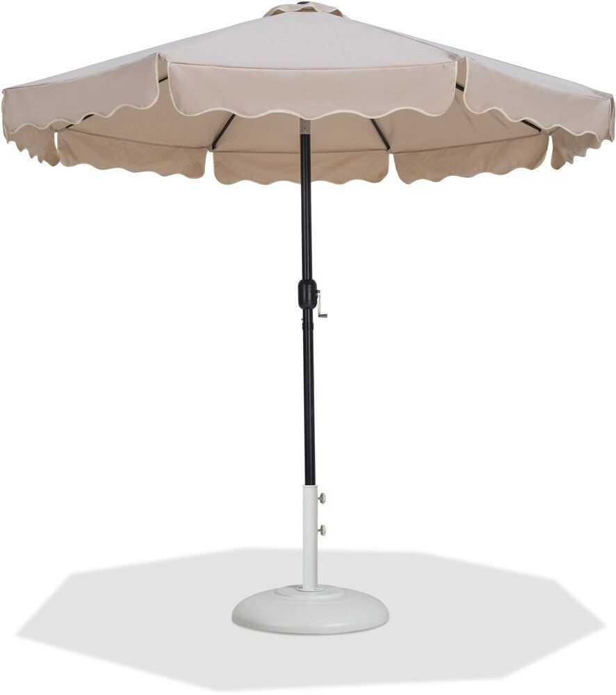 Meridian Furniture - Amalfi Beige Fabric With Cream Piping / Matte White Aluminum Patio Umbrella with Base Sets - 55019Beige-BW veiw 1
