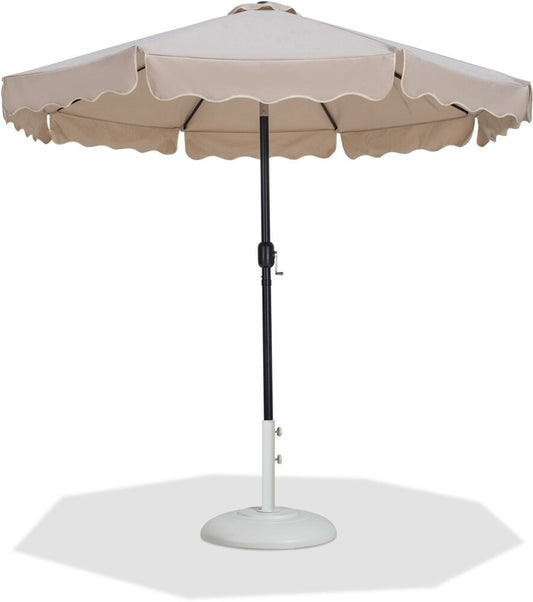 Meridian Furniture - Amalfi Beige Fabric With Cream Piping / Matte White Aluminum Patio Umbrella with Base Sets - 55019Beige-BW veiw 1