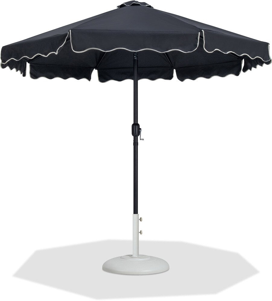 Meridian Furniture - Amalfi Black Fabric With Cream Piping / Matte White Aluminum Patio Umbrella with Base Sets - 55019Black-BW veiw 1