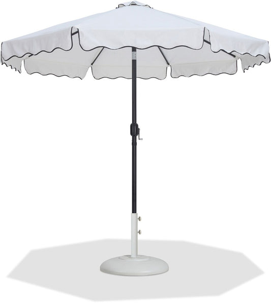 Meridian Furniture - Amalfi White Fabric With Black Piping / Matte White Aluminum Patio Umbrella with Base Sets - 55019White-BW veiw 1