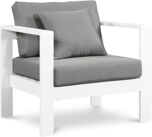 Meridian Furniture - Nizuc Grey Water Resistant Fabric Outdoor Patio Aluminum Arm Chair - 375Grey-Chair veiw 1