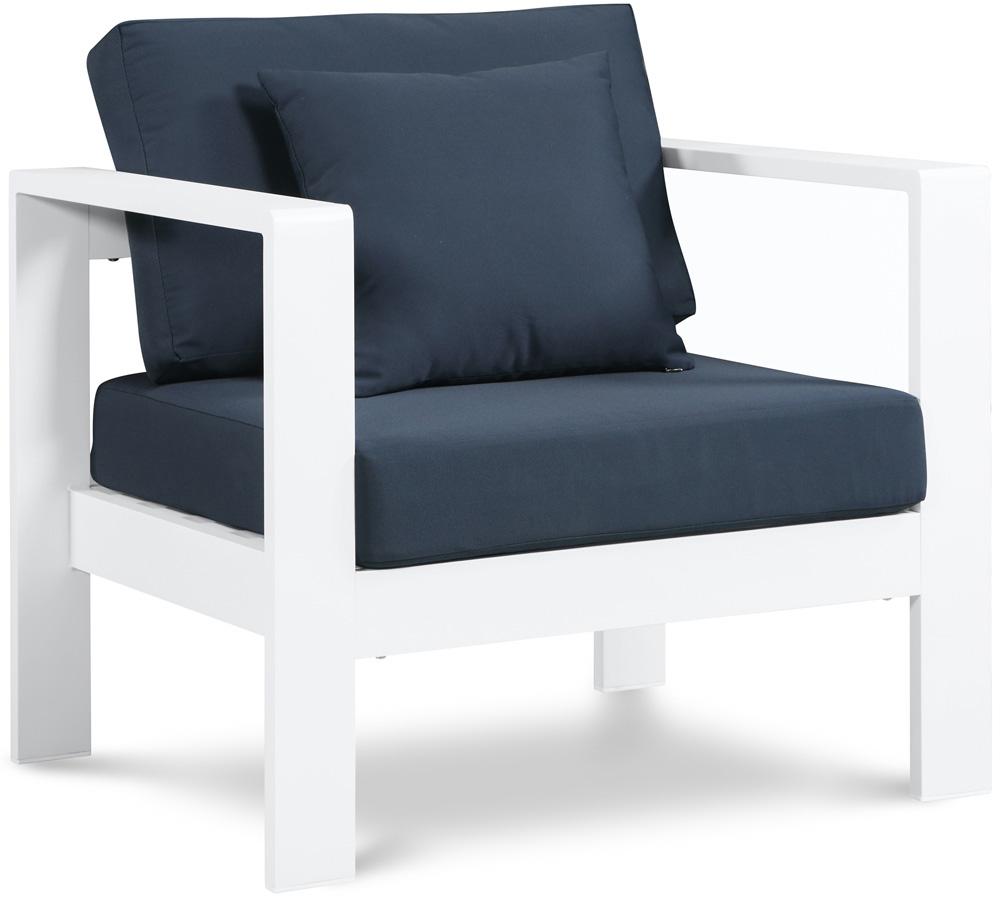 Meridian Furniture - Nizuc Navy Water Resistant Fabric Outdoor Patio Aluminum Arm Chair - 375Navy-Chair veiw 1