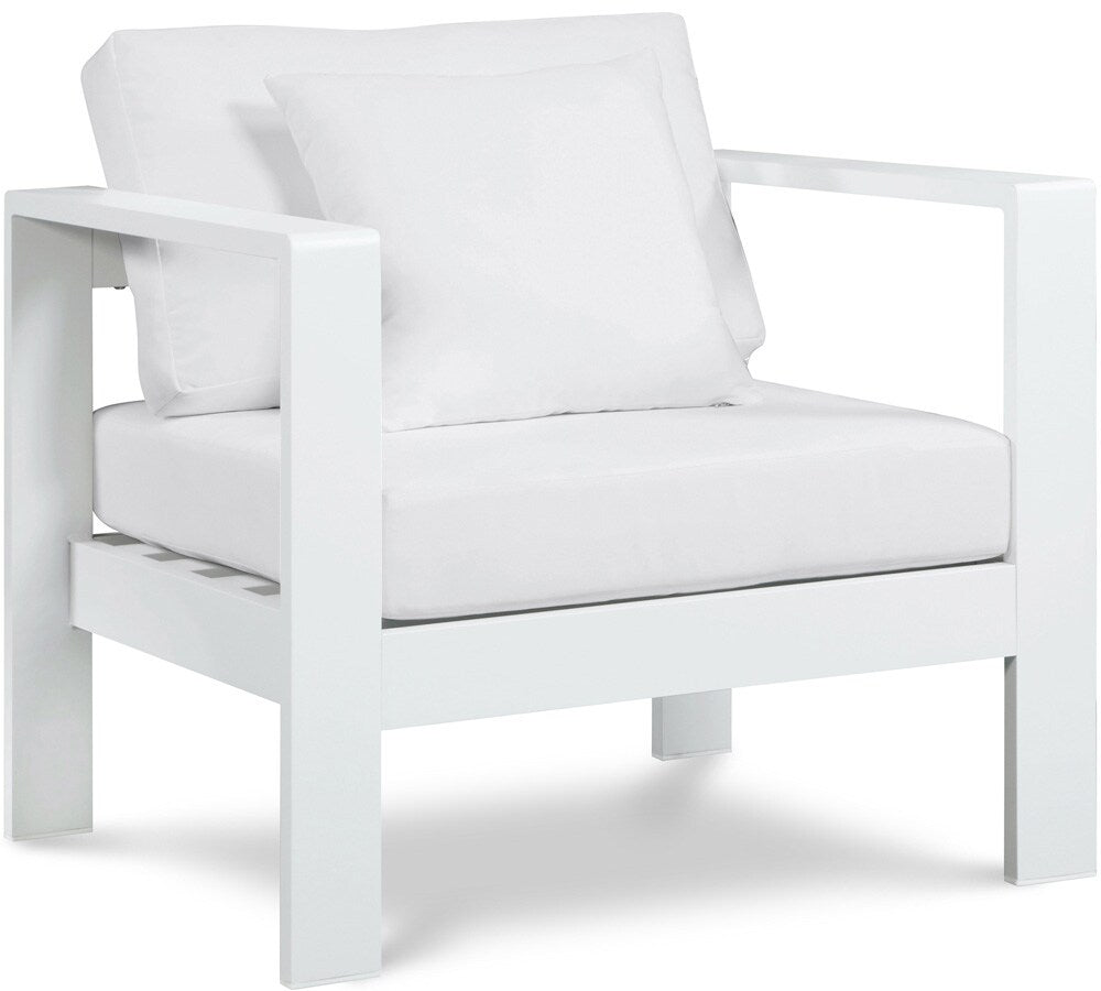 Meridian Furniture - Nizuc White Water Resistant Fabric Outdoor Patio Aluminum Arm Chair - 375White-Chair veiw 1