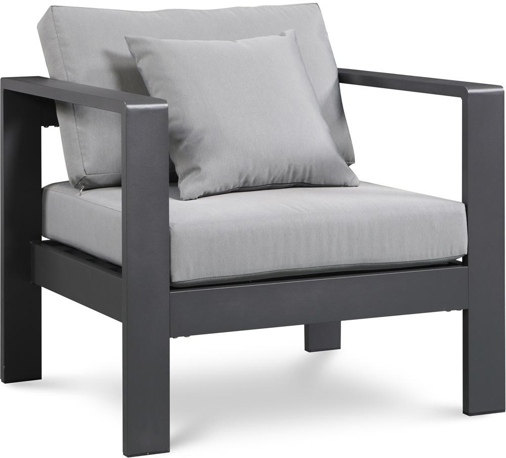 Meridian Furniture - Nizuc Grey Water Resistant Fabric Outdoor Patio Aluminum Arm Chair - 376Grey-Chair veiw 1
