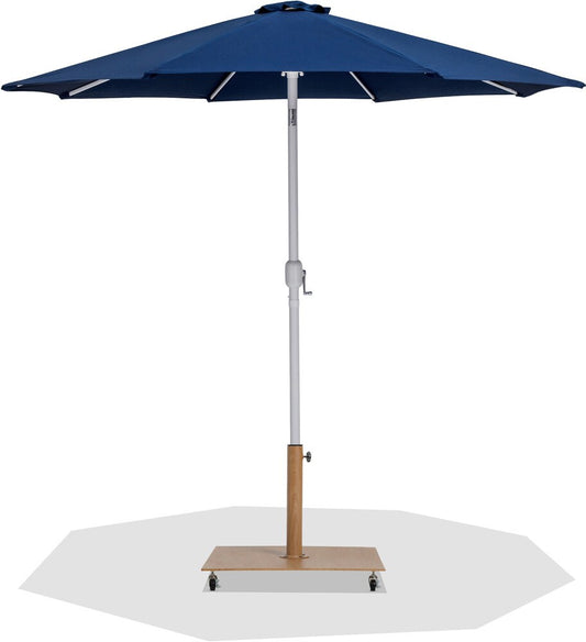 Meridian Furniture - Fiji Navy Fabric / Teak Aluminum Patio Umbrella with Base Sets - 55015Navy-AT veiw 1