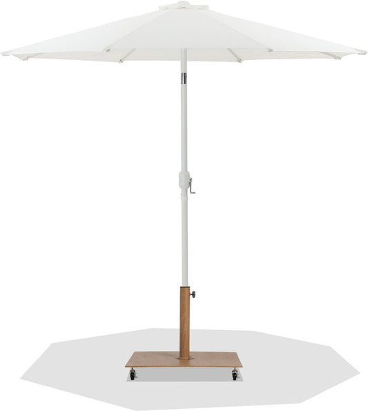 Meridian Furniture - Fiji White Fabric / Teak Aluminum Patio Umbrella with Base Sets - 55015White-AT veiw 1