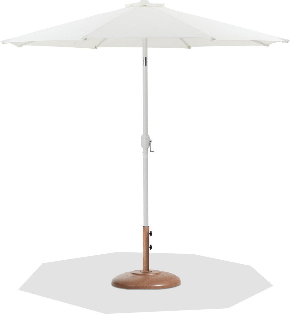 Meridian Furniture - Fiji White Fabric / Teak Aluminum Patio Umbrella with Base Sets - 55015White-BT veiw 1