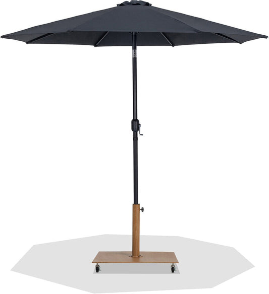 Meridian Furniture - Fiji Black Fabric / Teak Aluminum Patio Umbrella with Base Sets - 55016Black-AT veiw 1