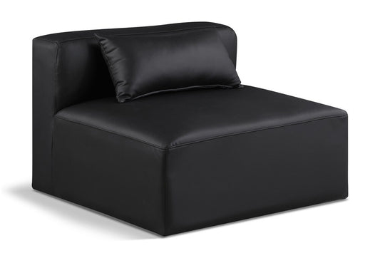 Meridian Furniture - Cube Black Vegan Leather Armless Chair - 668Black-Armless veiw 1