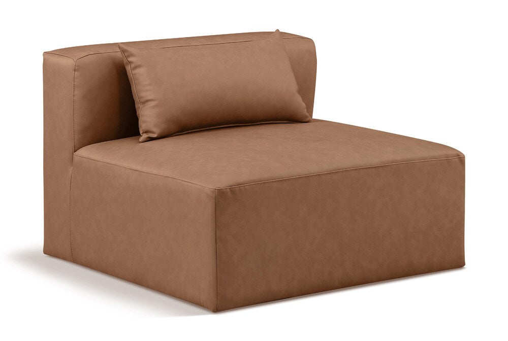 Meridian Furniture - Cube Brown Vegan Leather Armless Chair - 668Brown-Armless veiw 1
