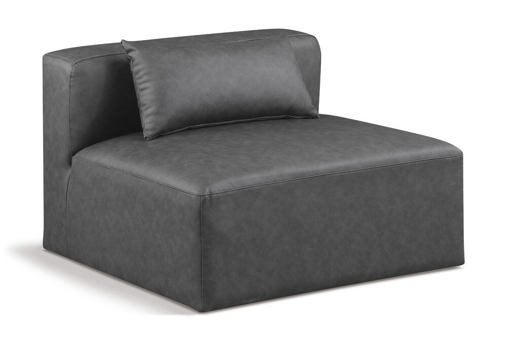 Meridian Furniture - Cube Charcoal Grey Vegan Leather Armless Chair - 668Grey-Armless veiw 1