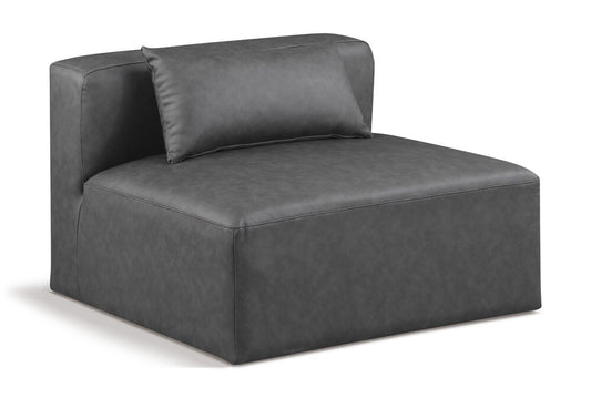 Meridian Furniture - Cube Charcoal Grey Vegan Leather Armless Chair - 668Grey-Armless veiw 1