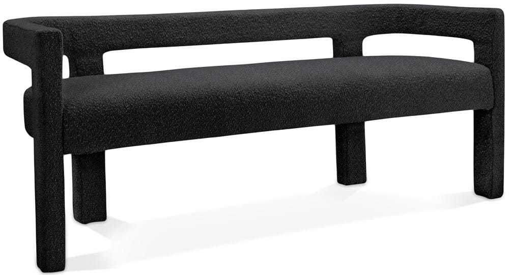 Meridian Furniture - Athena Black Boucle Fabric Bench - 865Black veiw 1