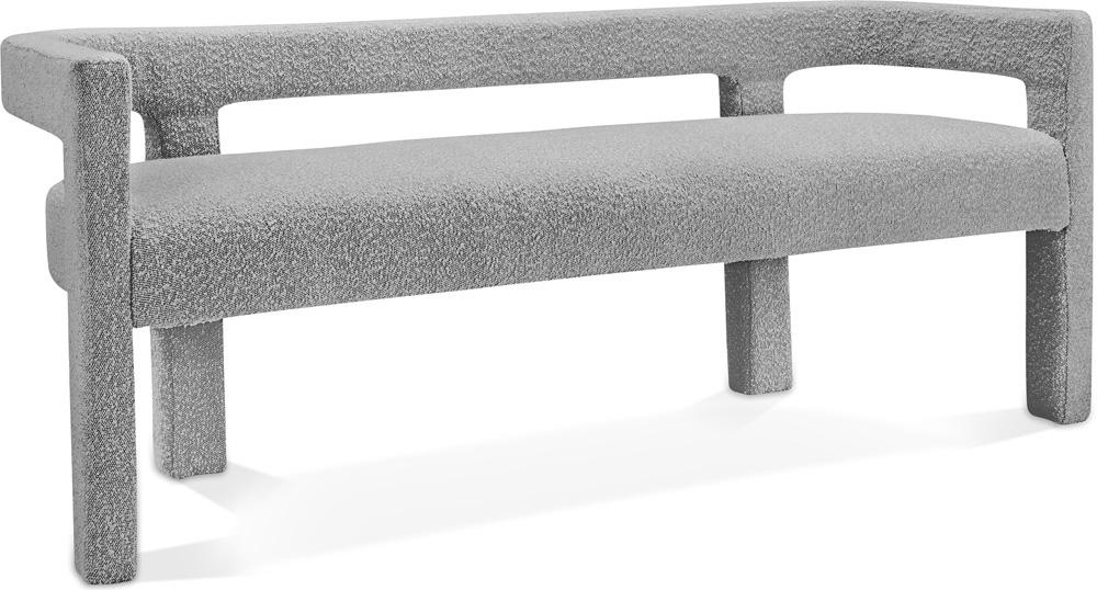 Meridian Furniture - Athena Grey Boucle Fabric Bench - 865Grey veiw 1