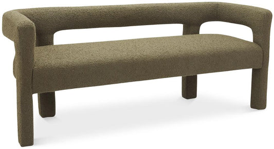 Meridian Furniture - Athena Olive Green Boucle Fabric Bench - 865Olive veiw 1
