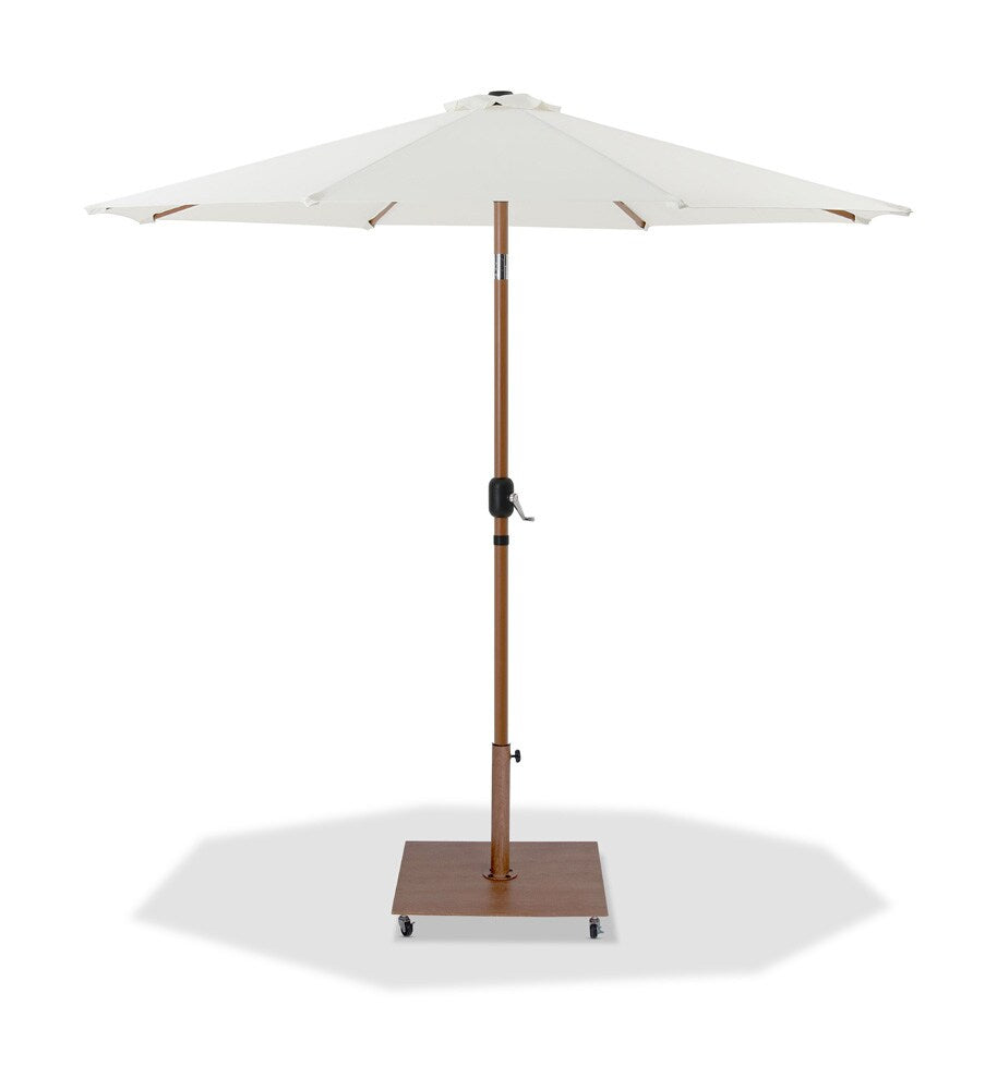 Meridian Furniture - Fiji White Fabric / Teak Aluminum Patio Umbrella with Base Sets - 55014White-AT veiw 1