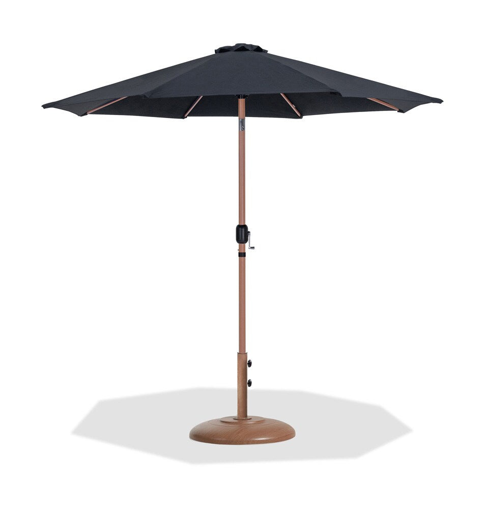Meridian Furniture - Fiji Black Fabric / Teak Aluminum Patio Umbrella with Base Sets - 55014Black-BT veiw 1