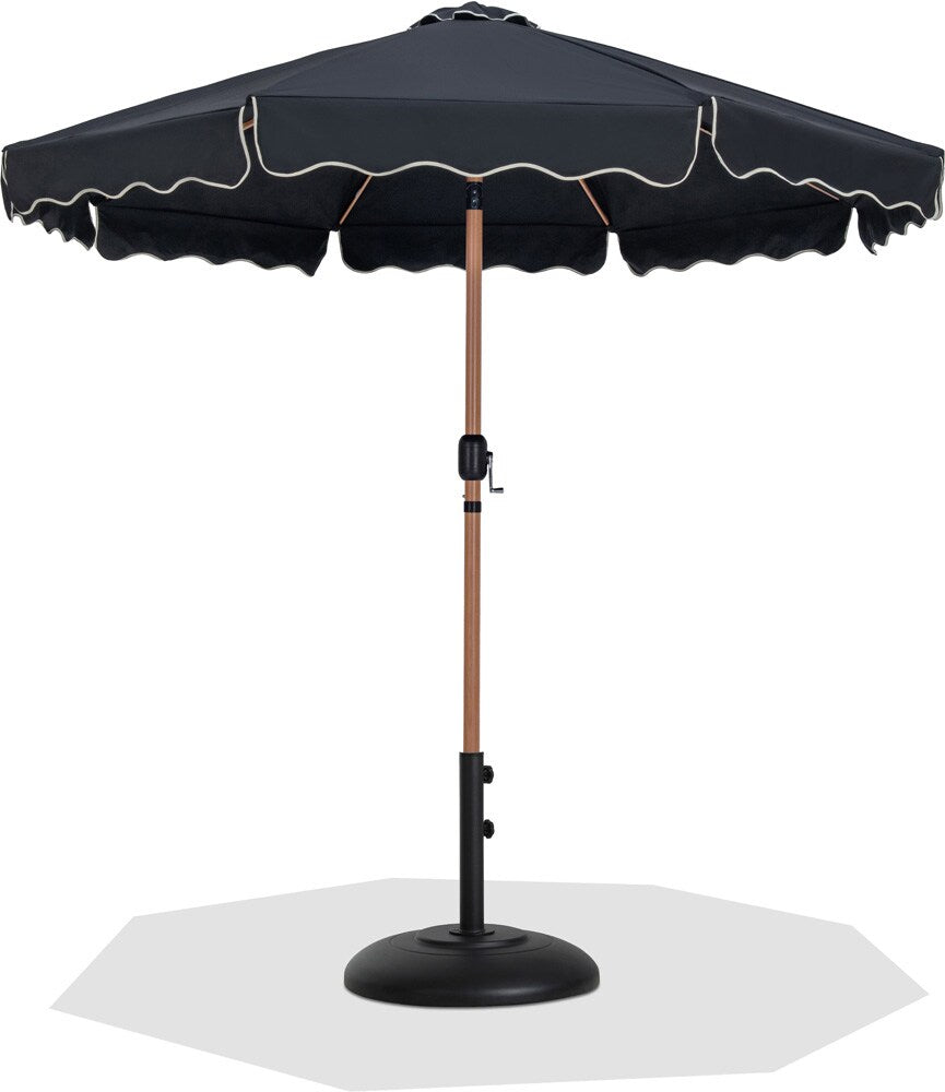 Meridian Furniture - Amalfi Black Fabric With Cream Piping / Matte Black Aluminum Patio Umbrella with Base Sets - 55017Black-BB veiw 1