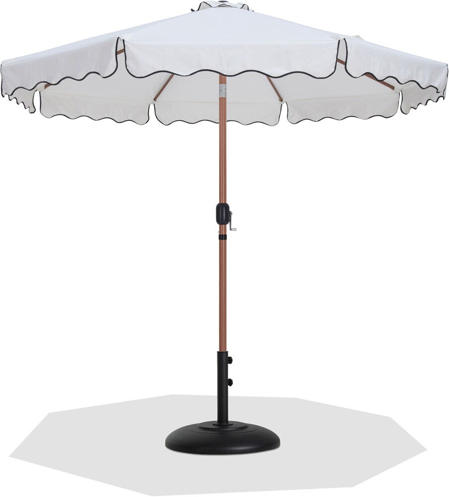 Meridian Furniture - Amalfi White Fabric With Black Piping / Matte Black Aluminum Patio Umbrella with Base Sets - 55017White-BB veiw 1