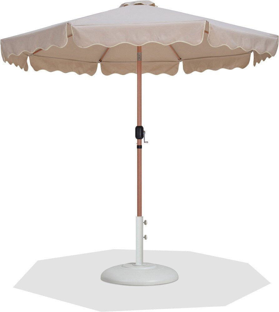 Meridian Furniture - Amalfi Beige Fabric With Cream Piping / Matte White Aluminum Patio Umbrella with Base Sets - 55017Beige-BW veiw 1