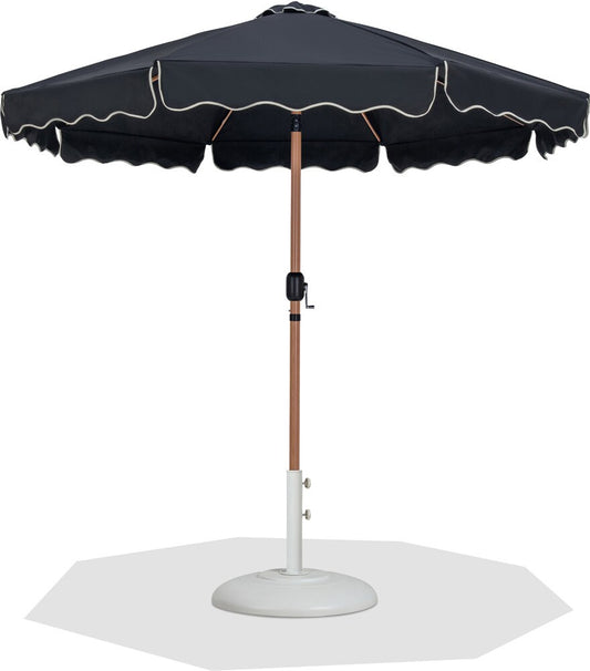 Meridian Furniture - Amalfi Black Fabric With Cream Piping / Matte White Aluminum Patio Umbrella with Base Sets - 55017Black-BW veiw 1
