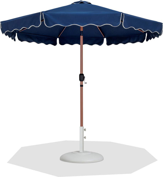 Meridian Furniture - Amalfi Navy Fabric With Cream Piping / Matte White Aluminum Patio Umbrella with Base Sets - 55017Navy-BW veiw 1