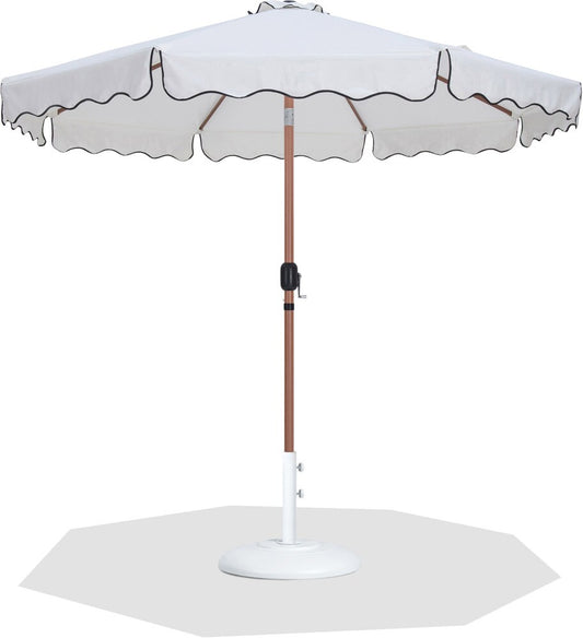 Meridian Furniture - Amalfi White Fabric With Black Piping / Matte White Aluminum Patio Umbrella with Base Sets - 55017White-BW veiw 1