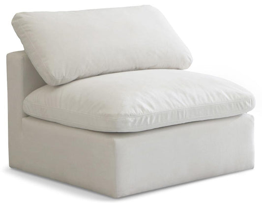 Meridian Furniture - Plush Cream Velvet Standard Comfort Modular Armless Chair - 602Cream-Armless veiw 1