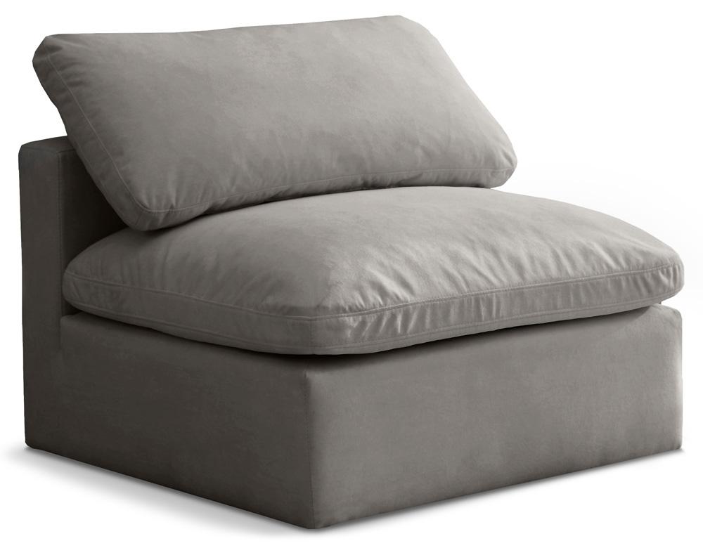 Meridian Furniture - Plush Grey Velvet Standard Comfort Modular Armless Chair - 602Grey-Armless veiw 1