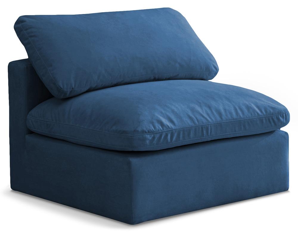 Meridian Furniture - Plush Navy Velvet Standard Comfort Modular Armless Chair - 602Navy-Armless veiw 1