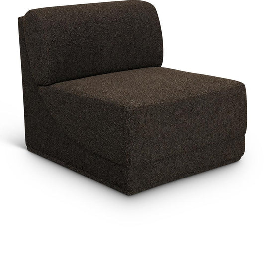 Meridian Furniture - Ollie Brown Boucle Fabric Armless - 118Brown-Armless veiw 1