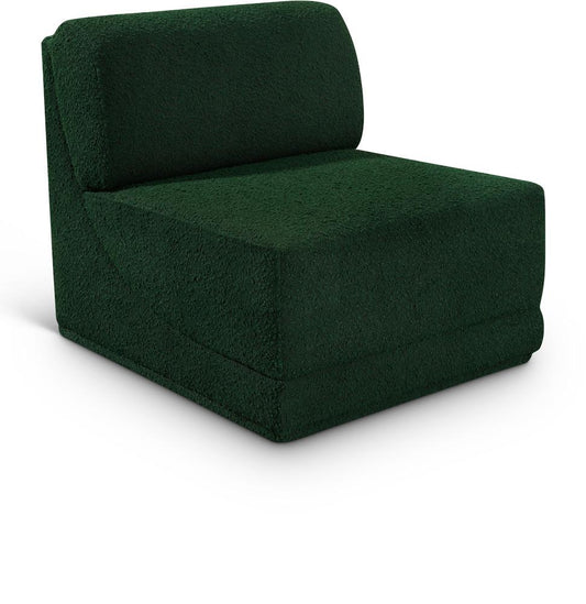 Meridian Furniture - Ollie Green Boucle Fabric Armless - 118Green-Armless veiw 1