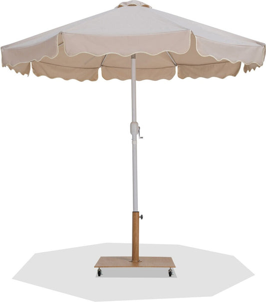 Meridian Furniture - Amalfi Beige Fabric With Cream Piping / Teak Aluminum Patio Umbrella with Base Sets - 55018Beige-AT veiw 1