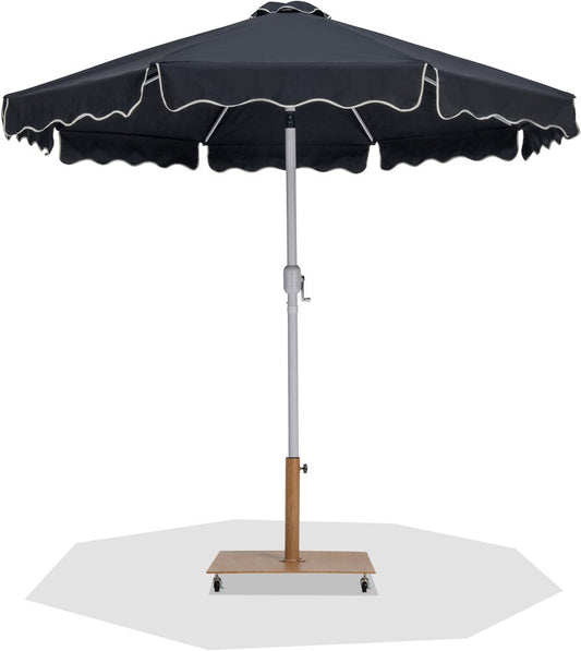 Meridian Furniture - Amalfi Black Fabric With Cream Piping / Teak Aluminum Patio Umbrella with Base Sets - 55018Black-AT veiw 1