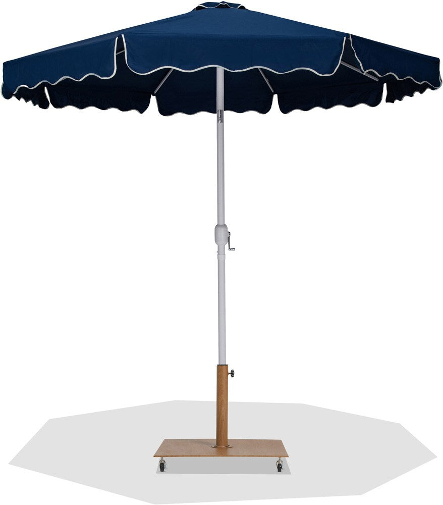 Meridian Furniture - Amalfi Navy Fabric With Cream Piping / Teak Aluminum Patio Umbrella with Base Sets - 55018Navy-AT veiw 1