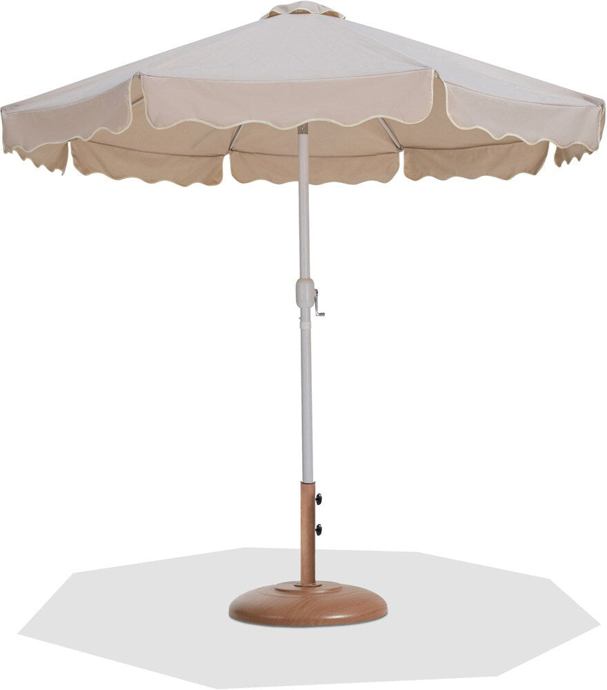 Meridian Furniture - Amalfi Beige Fabric With Cream Piping / Teak Aluminum Patio Umbrella with Base Sets - 55018Beige-BT veiw 1