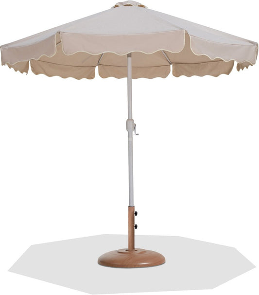 Meridian Furniture - Amalfi Beige Fabric With Cream Piping / Teak Aluminum Patio Umbrella with Base Sets - 55018Beige-BT veiw 1