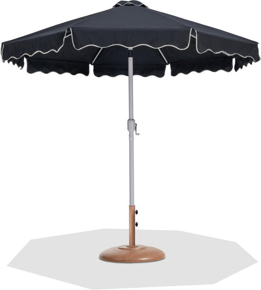 Meridian Furniture - Amalfi Black Fabric With Cream Piping / Teak Aluminum Patio Umbrella with Base Sets - 55018Black-BT veiw 1