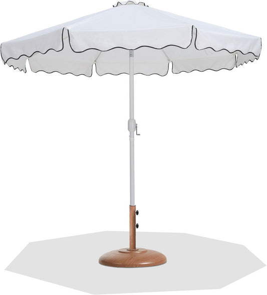 Meridian Furniture - Amalfi White Fabric With Black Piping / Teak Aluminum Patio Umbrella with Base Sets - 55018White-BT veiw 1