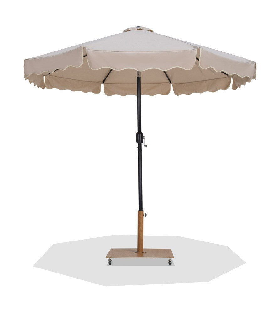 Meridian Furniture - Amalfi Beige Fabric With Cream Piping / Teak Aluminum Patio Umbrella with Base Sets - 55019Beige-AT veiw 1