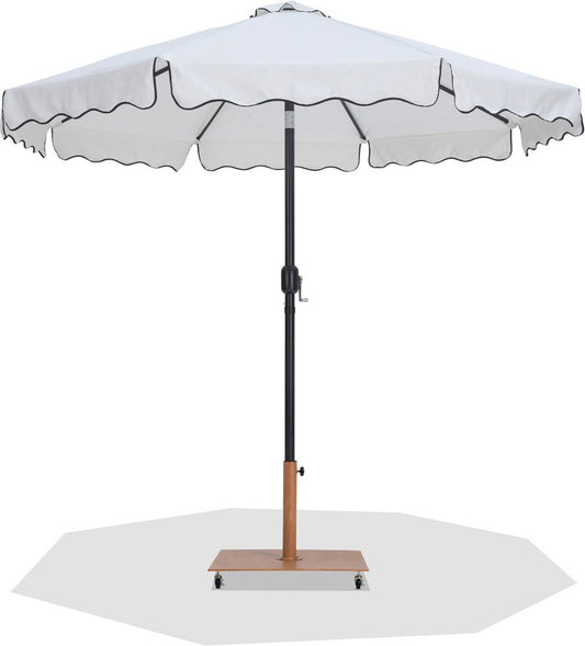 Meridian Furniture - Amalfi White Fabric With Black Piping / Teak Aluminum Patio Umbrella with Base Sets - 55019White-AT veiw 1