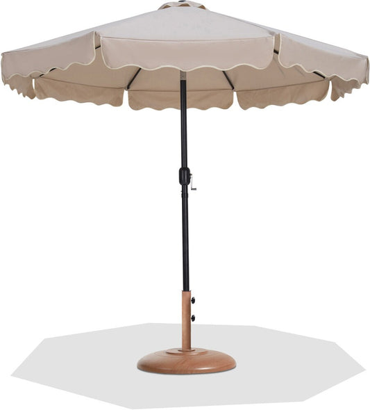 Meridian Furniture - Amalfi Beige Fabric With Cream Piping / Teak Aluminum Patio Umbrella with Base Sets - 55019Beige-BT veiw 1