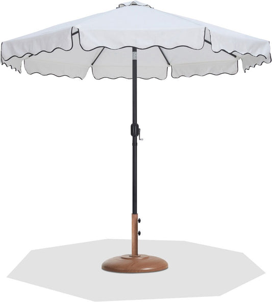 Meridian Furniture - Amalfi White Fabric With Black Piping / Teak Aluminum Patio Umbrella with Base Sets - 55019White-BT veiw 1