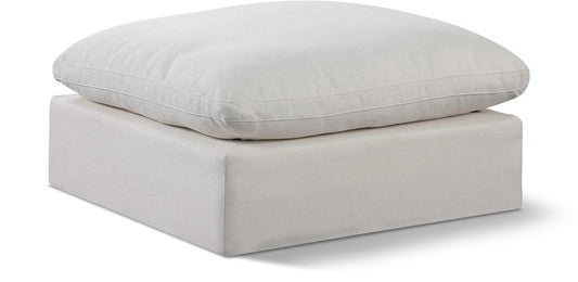 Meridian Furniture - Comfy Cream Linen Textured Fabric Modular Ottoman - 187Cream-Ott veiw 1