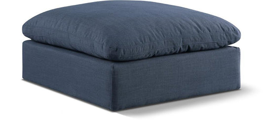 Meridian Furniture - Comfy Navy Linen Textured Fabric Modular Ottoman - 187Navy-Ott veiw 1