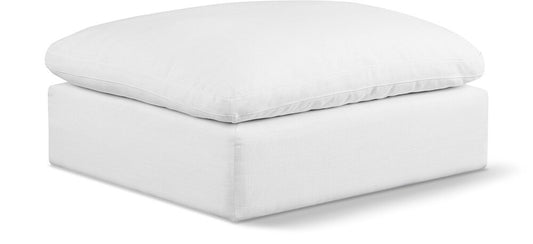 Meridian Furniture - Comfy White Linen Textured Fabric Modular Ottoman - 187White-Ott veiw 1