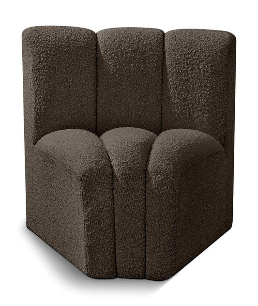 Meridian Furniture - Arc Brown Boucle Fabric Curved Corner - 102Brown-CC veiw 1